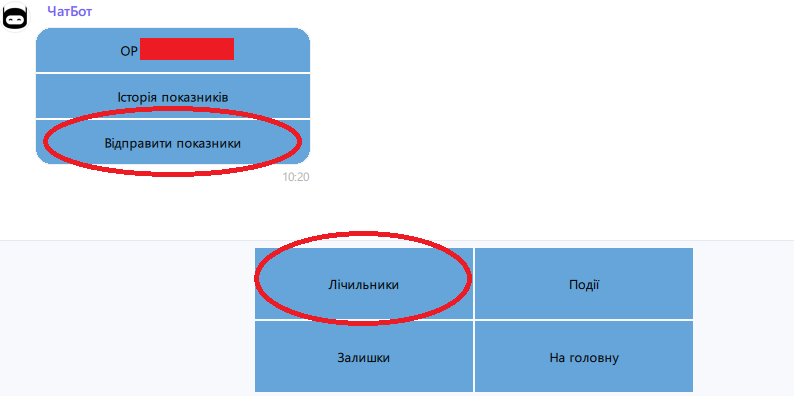 Меню лічильників